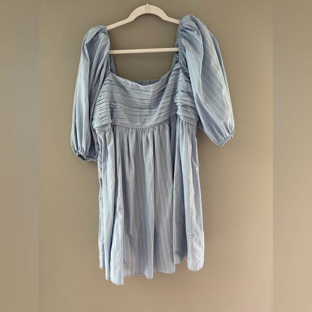 Abercrombie & Fitch Light Blue Pinstripe Puff-Sleeve Tunic